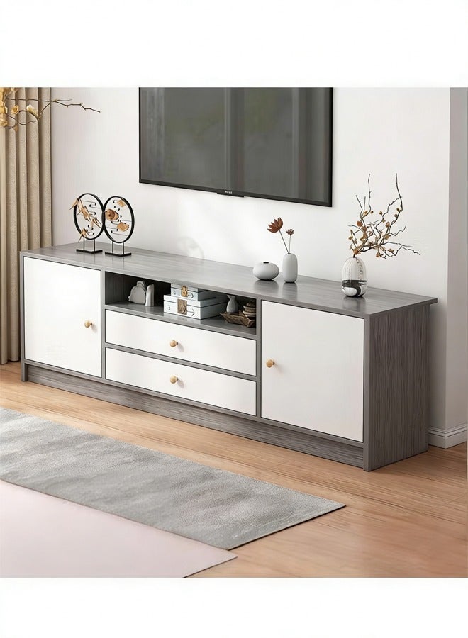 TV Cabinet,Open TV Bench with Cabinets and Drawers, Modern Media Storage Rack, Multi-Functional TV Stand, Suitable for Living Room/Bedroom 140×29×54CM - Image 1